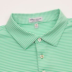 Peter Millar Summer Comfort Hales Performance Polo Shirt - Green/White Stripes